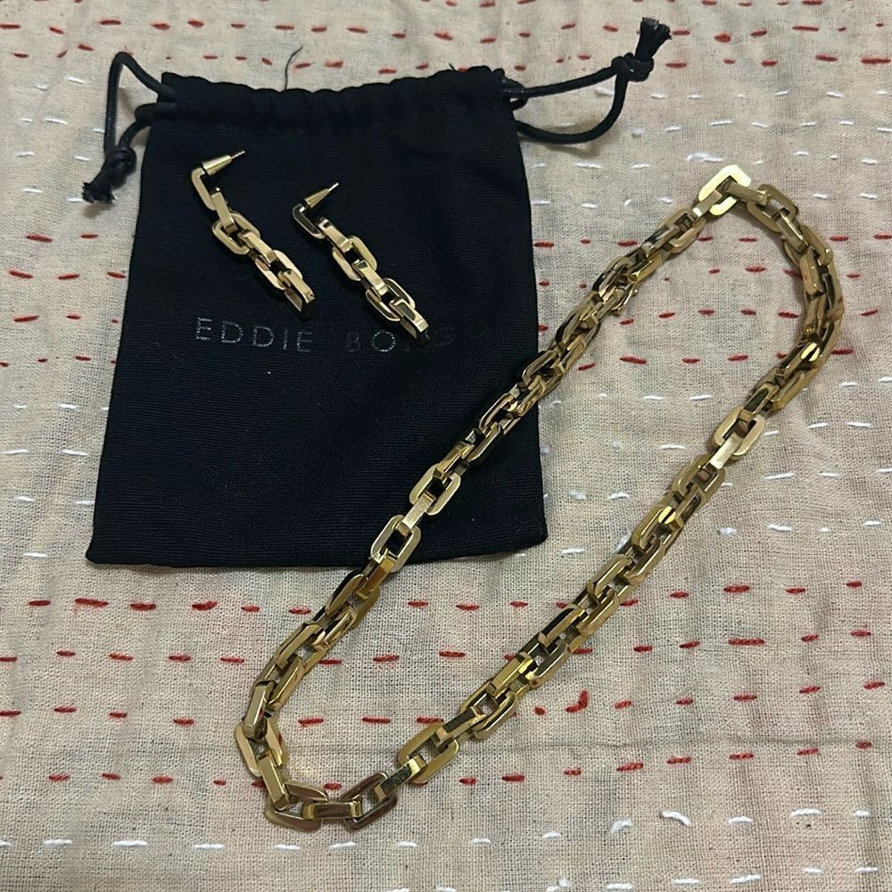 Eddie Borgo Chunky Chain Necklace & matching Chain Earrings with storage pouch
